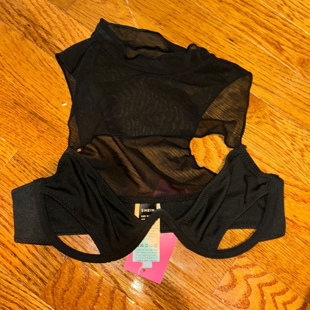 Black going out crop top with mesh detailing